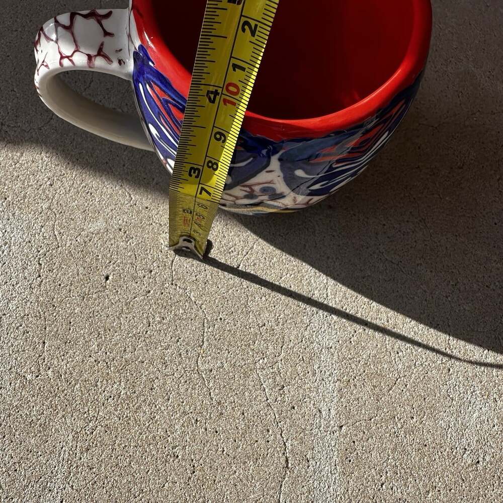 Anthropologie Habari Aztec Printed Ceramic Glossy Coffee Mug Set/2 Blue Orange - Picture 9 of 9